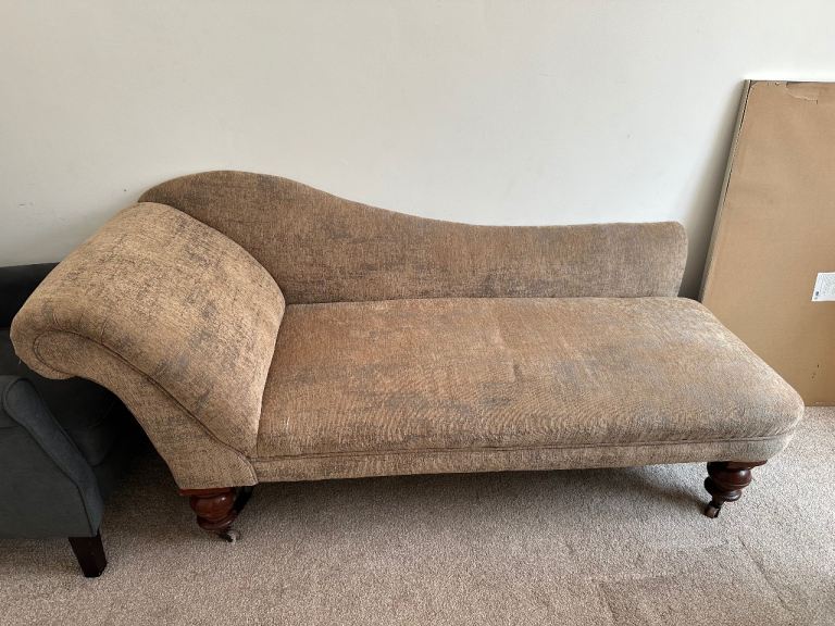 Brown Fabric Chaise Longue Sofa – Good Condition