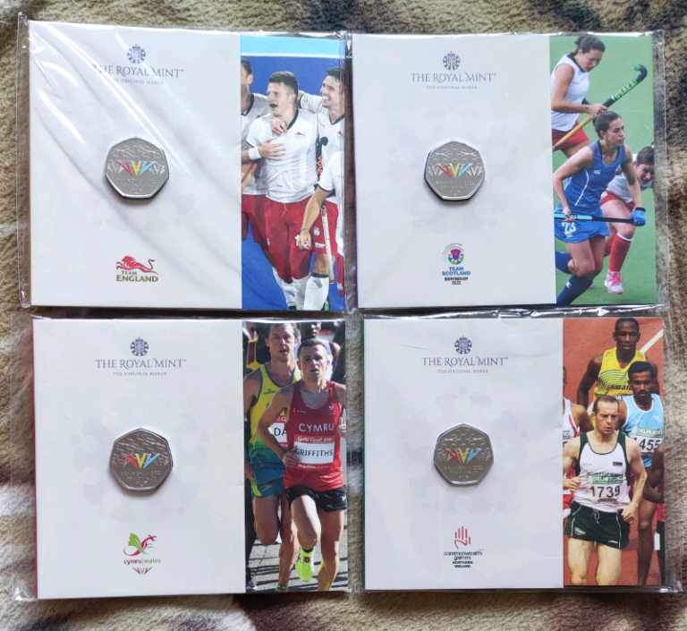 2022 Birmingham Commonwealth Games 50p coloured 4coin set ,BU 