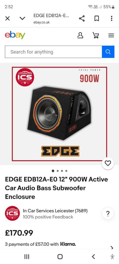 Edge 12 inch 900w sub and amp combo car audio 