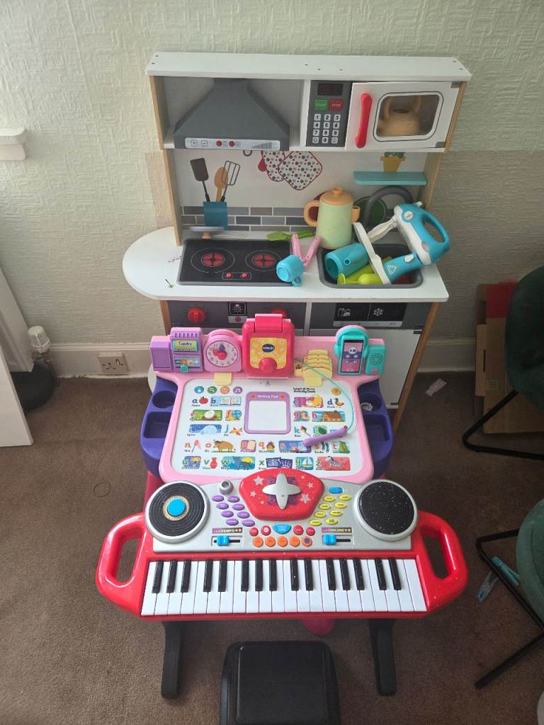 Kids Wooden Play Kitchen & Educational Toys Bundle – Fair Condition