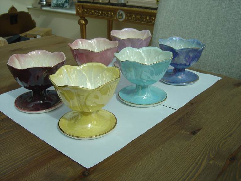 MALING  SET x 6 SUNDAE DISH VINTAGE LUSTREWARE ART DECO DESSERT BOWLS STILL for SALE 