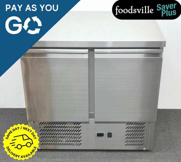 PAY AS YOU GO - New Foodsville Saver Plus 900mm 2 Door Flat Top Counter Fridge
