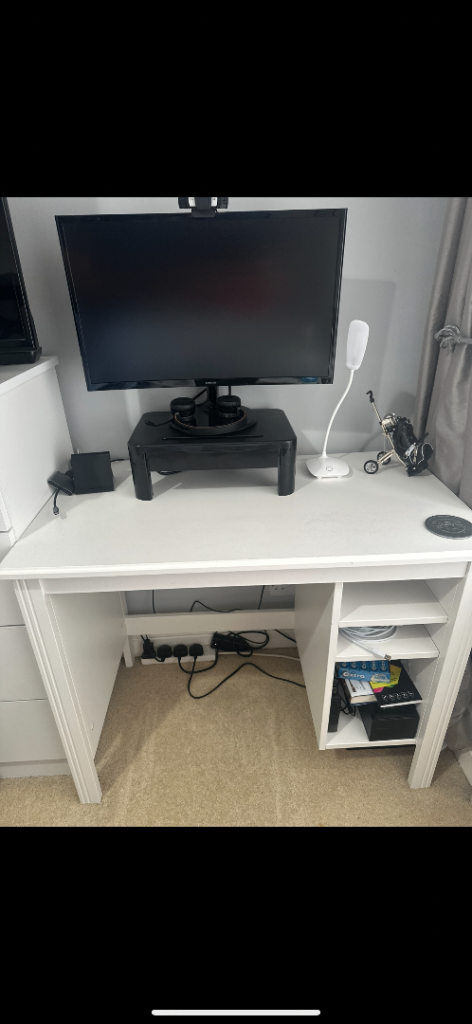 White Wooden Desk with Shelving – Good Condition