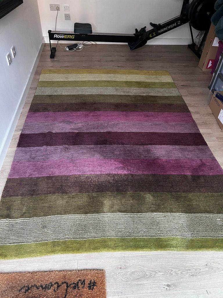 Next Home Large Striped Area Rug 170x240cm Green Purple Wool Blend Modern Carpet