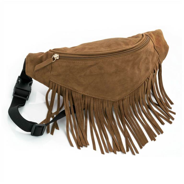 Tan Faux Suede Bum Bag with Tassels 