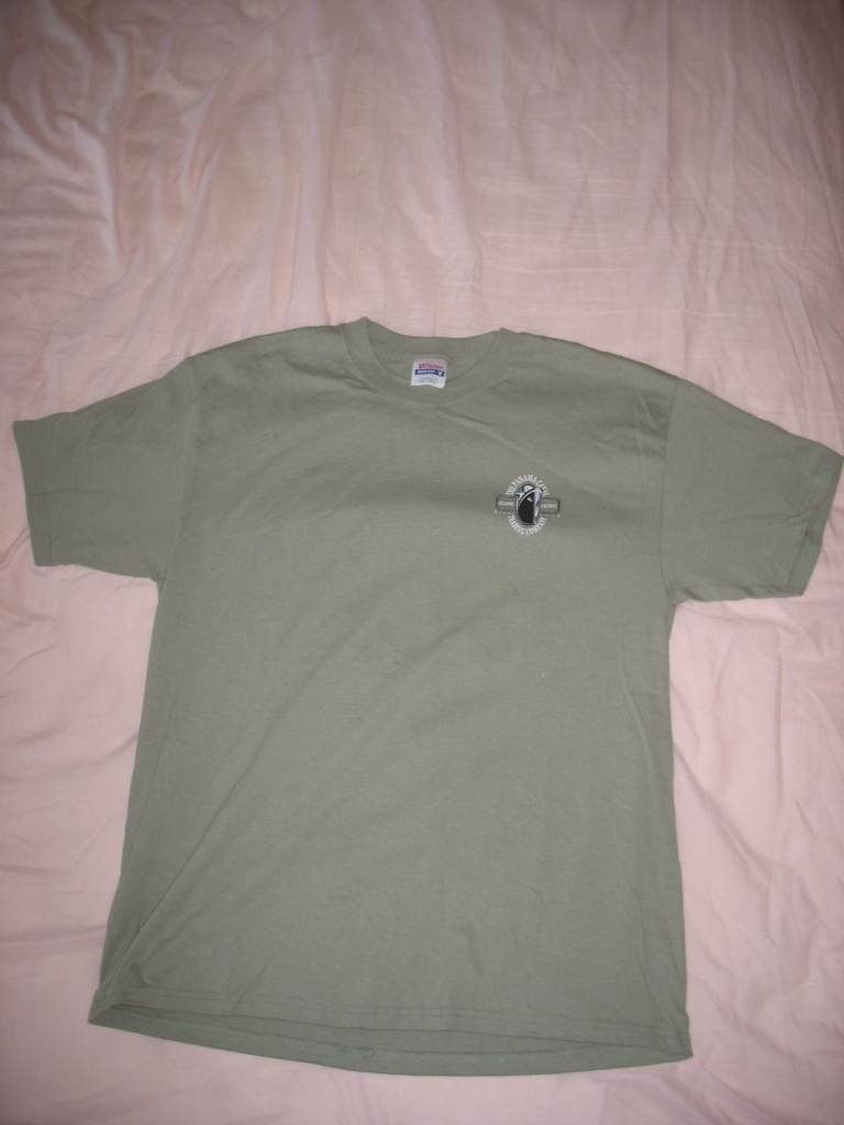 T-Shirt, olive, motif of Panama Canal Trading Co., lizard, dredger boat, size Adult L 42–44, holiday
