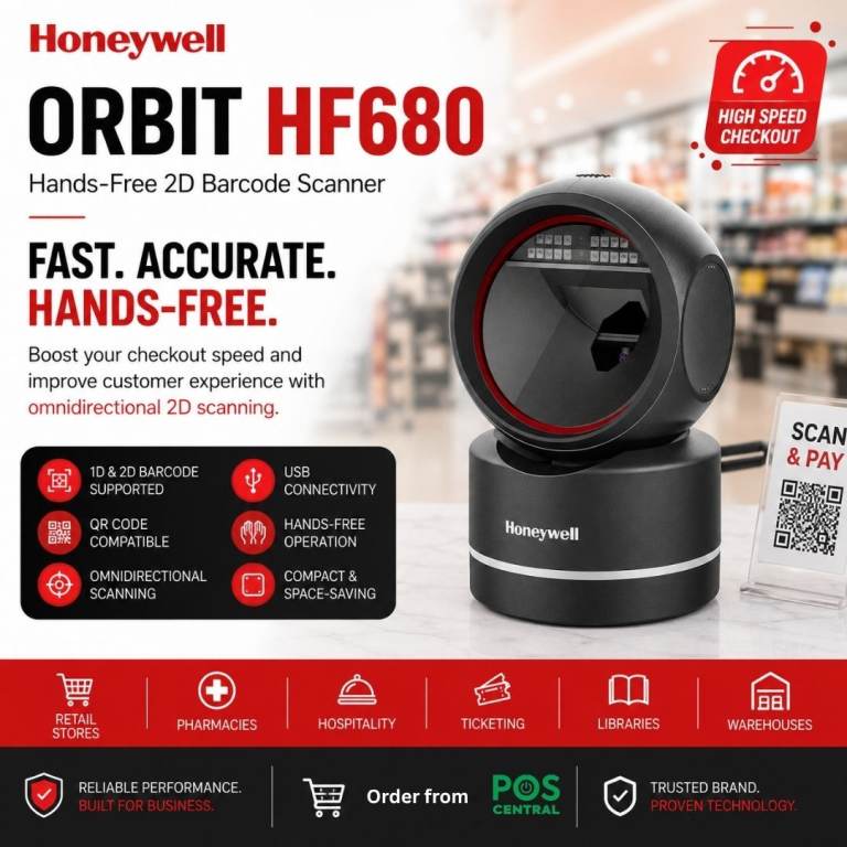 Honeywell Orbit HF680 Hands-Free 2D Barcode Scanner USB