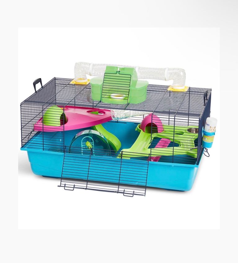 Hamster cage with a big bag of supplies 