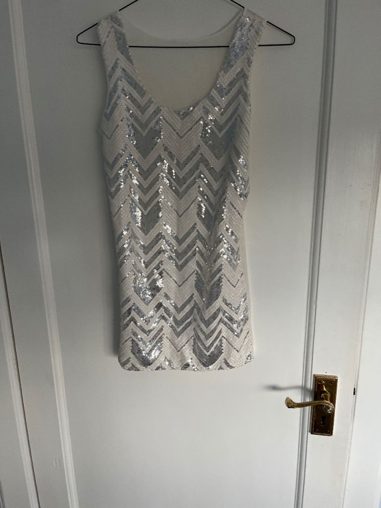 Sparkly White and Silver Sequin Vest Top - Good Condition