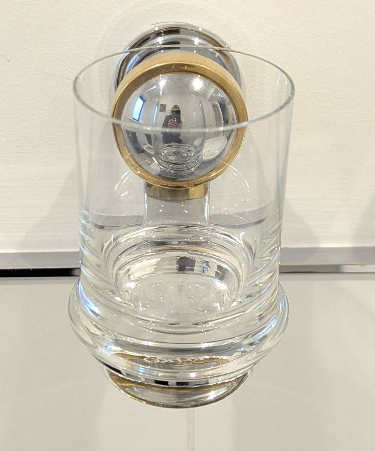 KEUCO APOLLO GLASS TUMBLER CHROME HOLDER GOLD TRIM 5.8cm W x 11cm D x 9.5cm H