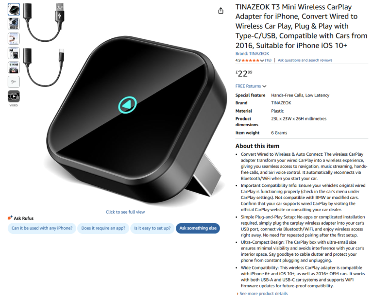 Mini Wireless CarPlay Adapter for iPhone|| Brand new 50% off price 