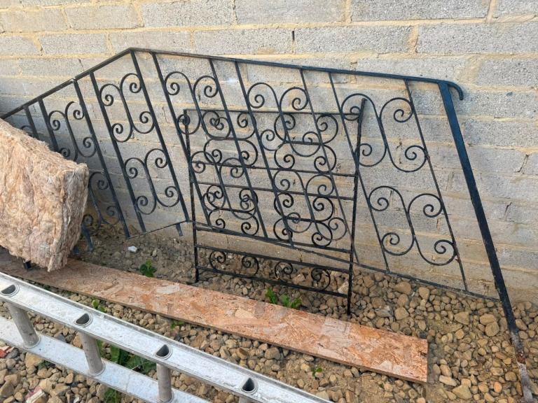 Decorative Black Wrought Iron Fence Panel with Scrollwork