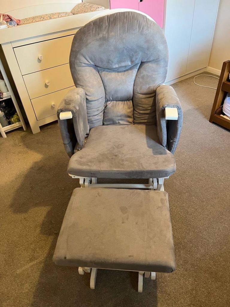 Grey Glider Rocking Chair with Footstool – Fair Condition