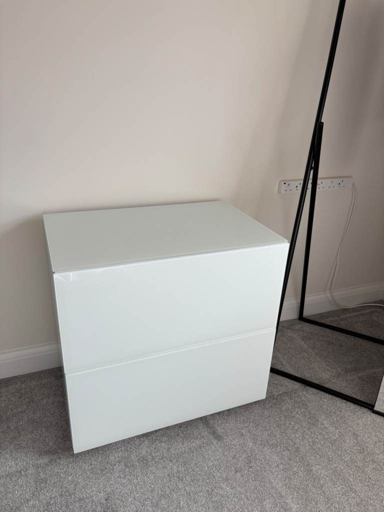 Next White Sloane Glass Collection Luxe 2 Drawer Wide Bedside Table