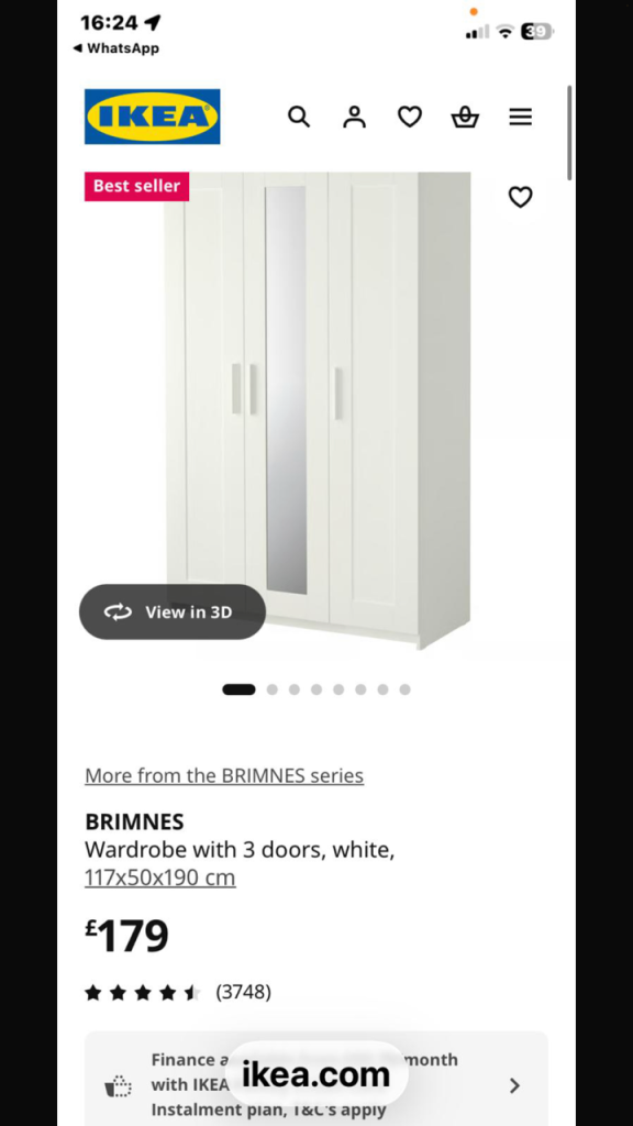 Ikea Brimnes 3 door wardrobe white 