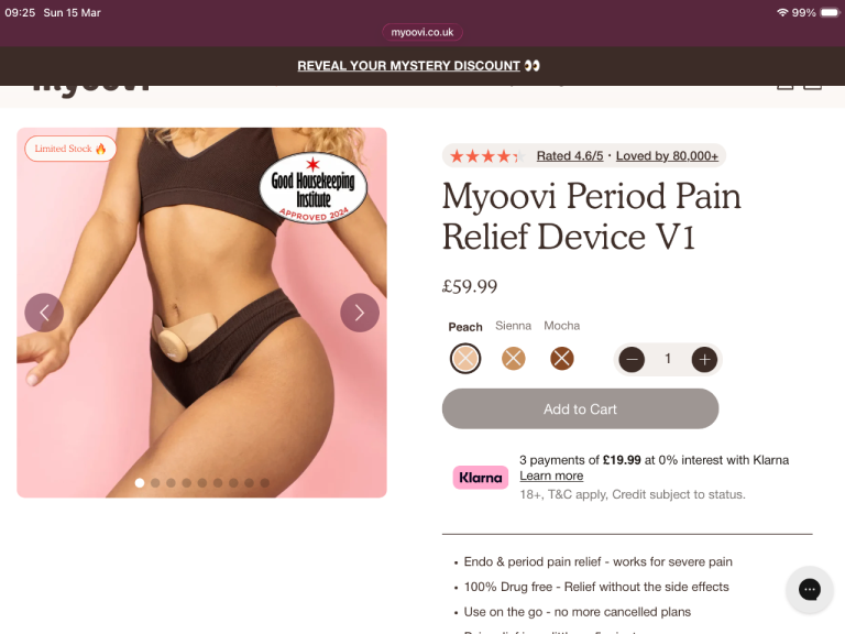 Myoovi Tens kit for period pain