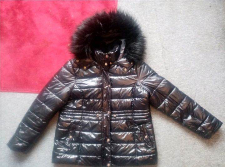 Black Puffer new look wet look Jacket with Faux Fur Hood 