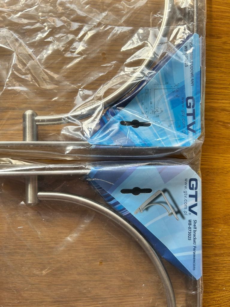 New GTV Shelf Brackets WB-073025 - Silver Metal, Pair