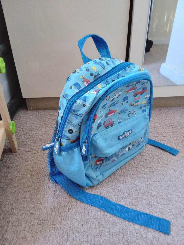 Smiggle Blue Kids Backpack with Vehicle Print - Good Condition