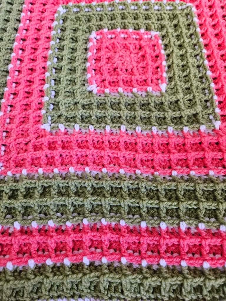 Handmade Crochet Baby Blanket - Pink, Green & White