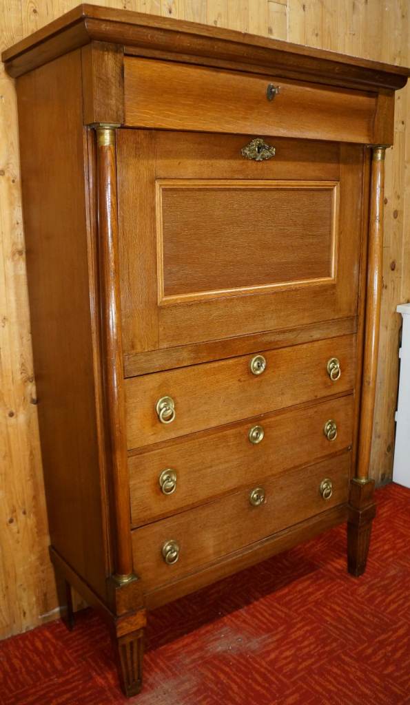 Antique Vintage Empire Sleek oak flap secretary Dutch drop-leaf oak desk 19th century Art