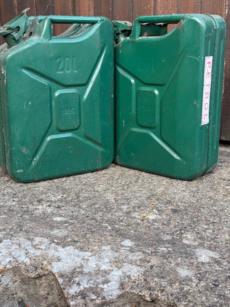 Two 20L Metal Green Jerry Cans – Good Condition