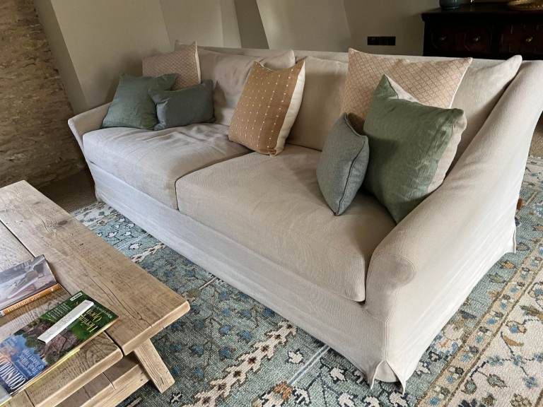 Neptune Long Island Sofa & Loveseat Set – Hugo Pale Oat Linen – Excellent Condition