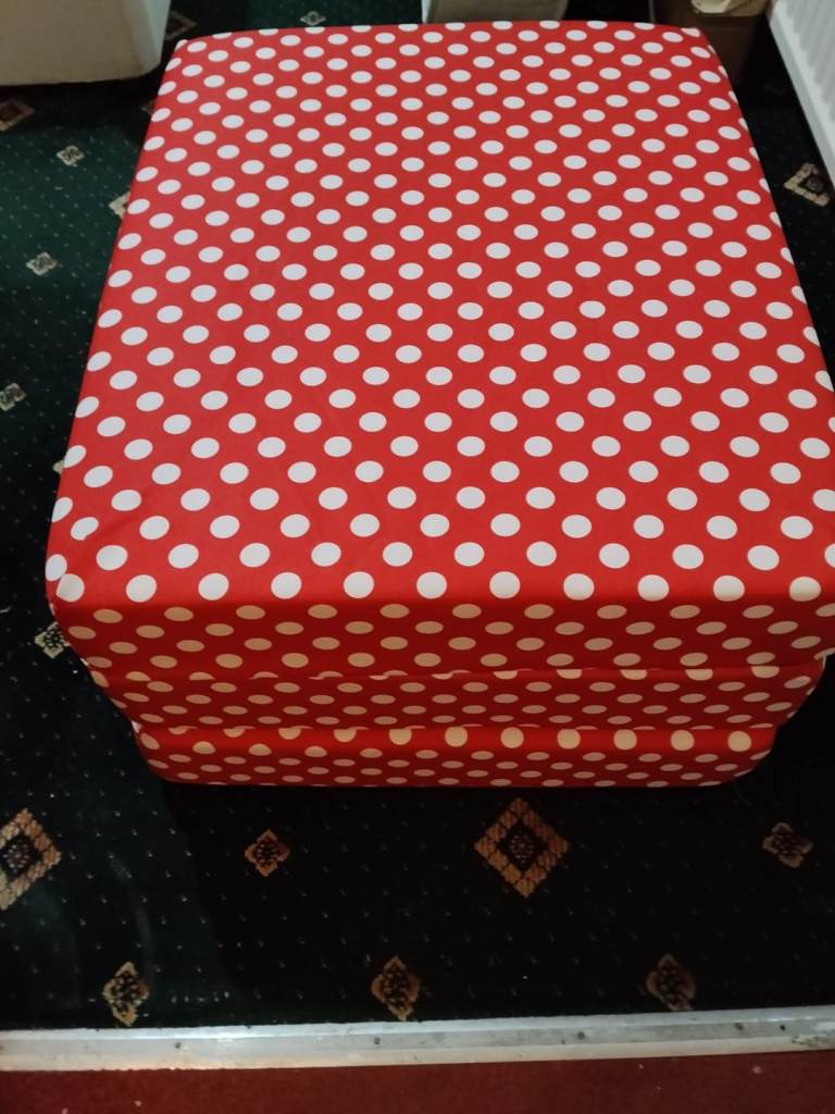 Red and White Polka Dot Folding Z-Bed / Foam Guest Mattress Ottoman