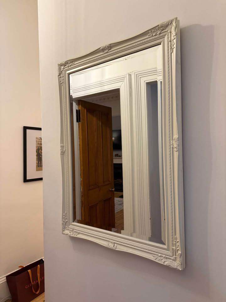Vintage White Wooden Mirror