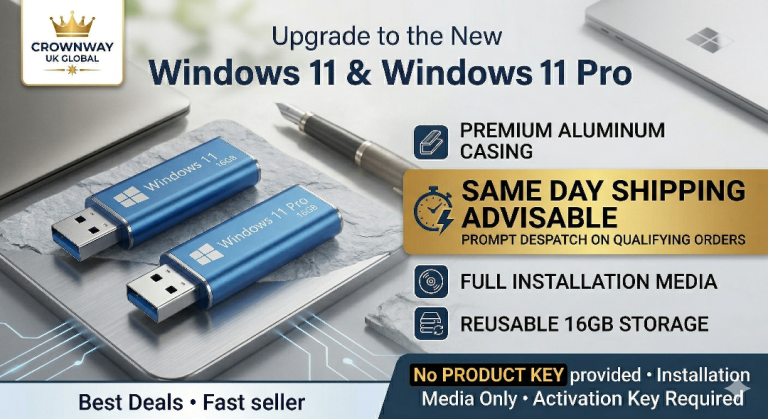 Windows 11 or 11 Pro System Recovery & Boot Tool 16GB Silver USB 2.0 Flash Drive