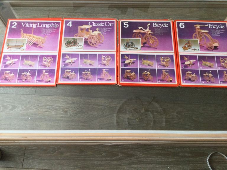 Wooden Model Kits - Viking Longship, Classic Car, Bicycle, Tricycle - NEW