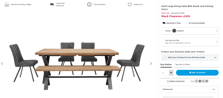 Large Dining Table, 4 Dining Chairs and Large Dining Bench