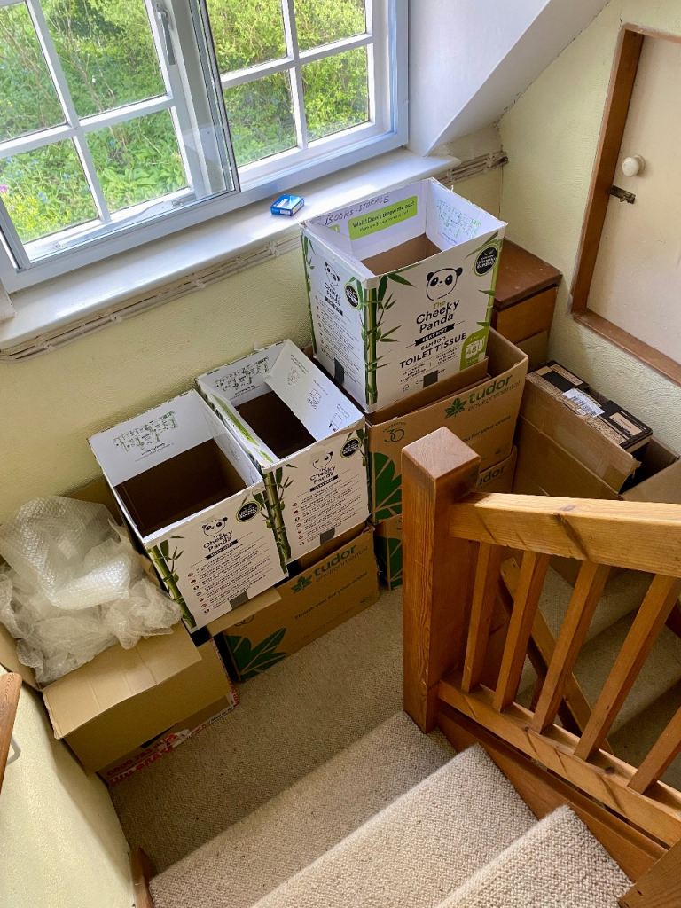 Cardboard boxes and bubble wrap 