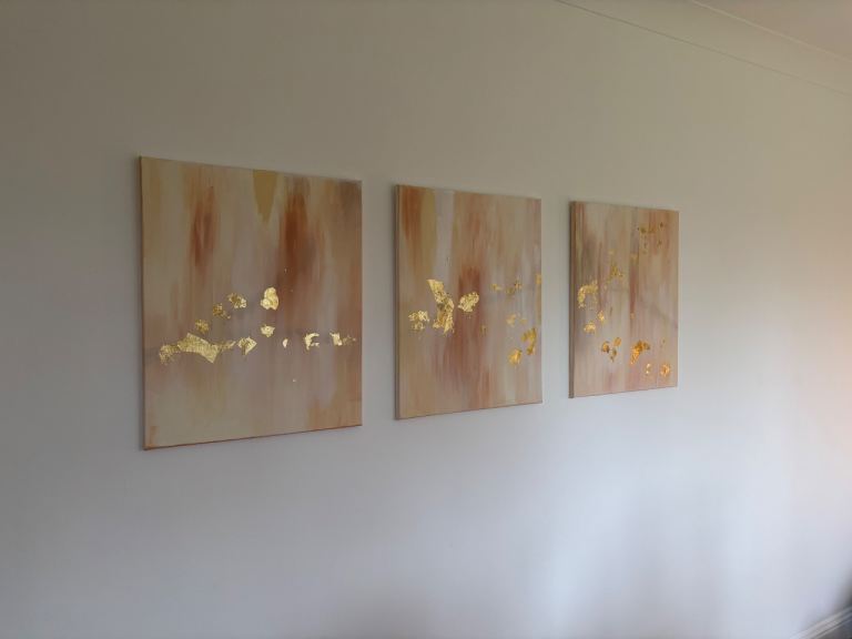 Selection of three neutral canvas painting hand painted 