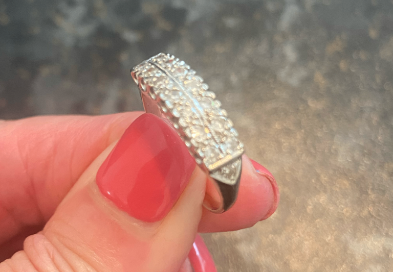 Beautiful 14ct White Gold Double Row Diamond Half Hoop Band. Size Q coll/del only