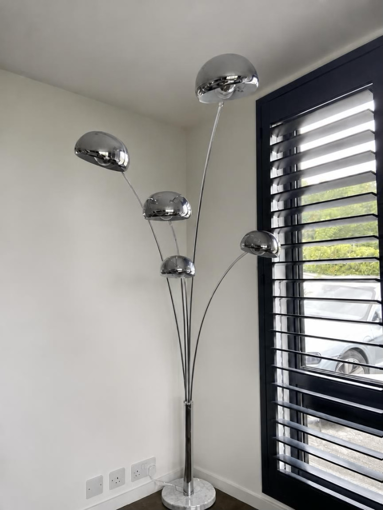 Modern Chrome 5-Arm Floor Lamp with White Marble Base