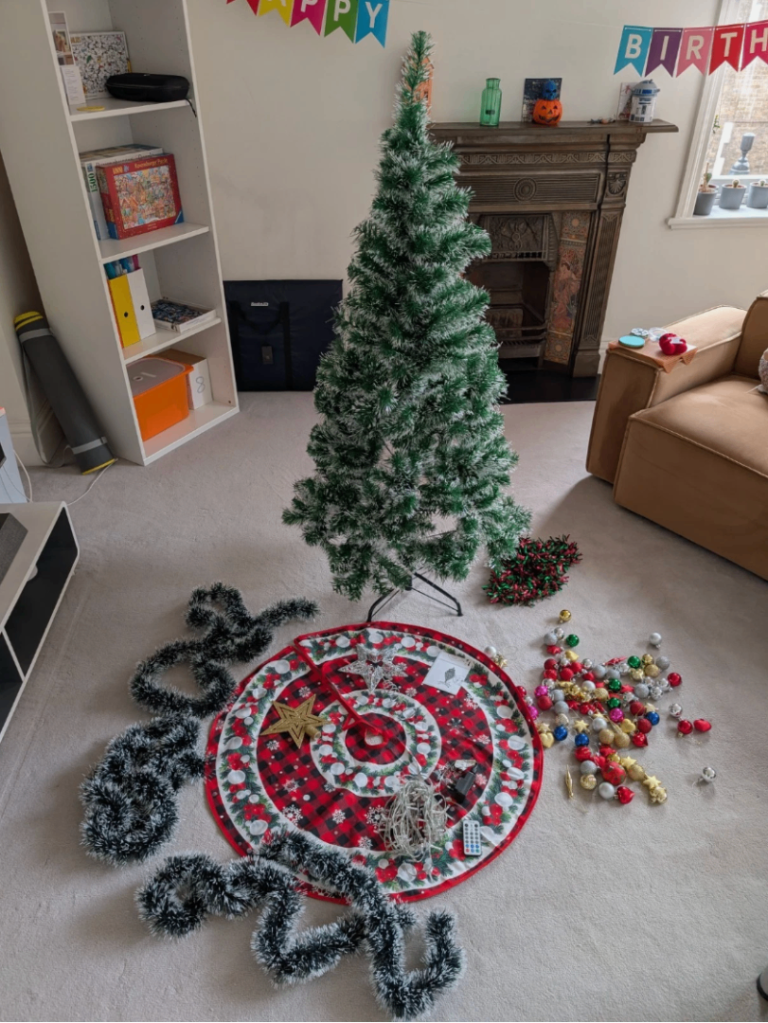 6FT Frosted Christmas Tree Bundle - Includes LED Lights, Baubles, Skirt & Star