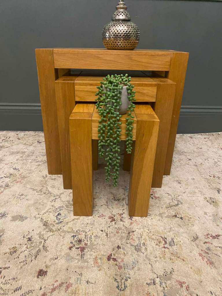 💙🌳💡 Barker & Stonehouse solid oak nest of 3 tables from the natural oak range 