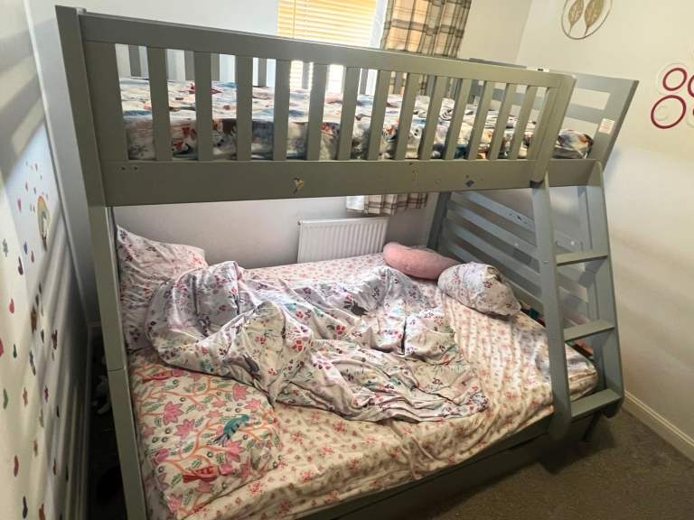 Good Condition Grey Wooden Bunk Beds with Ladder
