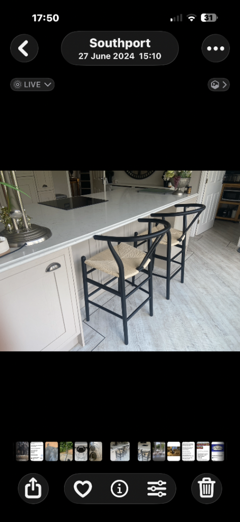 Two Wooden Wishbone Barstools