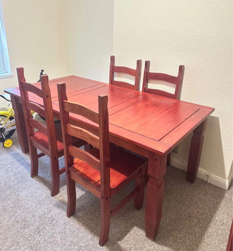 Solid Wooden 6-Seater Dining Table with 4 chair– good Condition