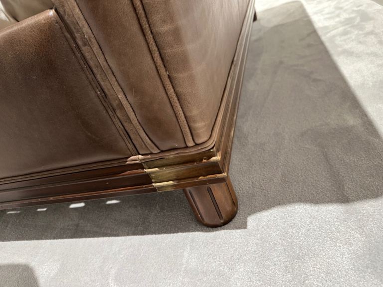 Brown Leather Sleigh Bed Frame – double