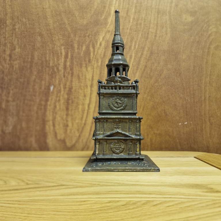 Antique c1902 TOWER BANK Building Shaped John Harper Cast Iron Money Box