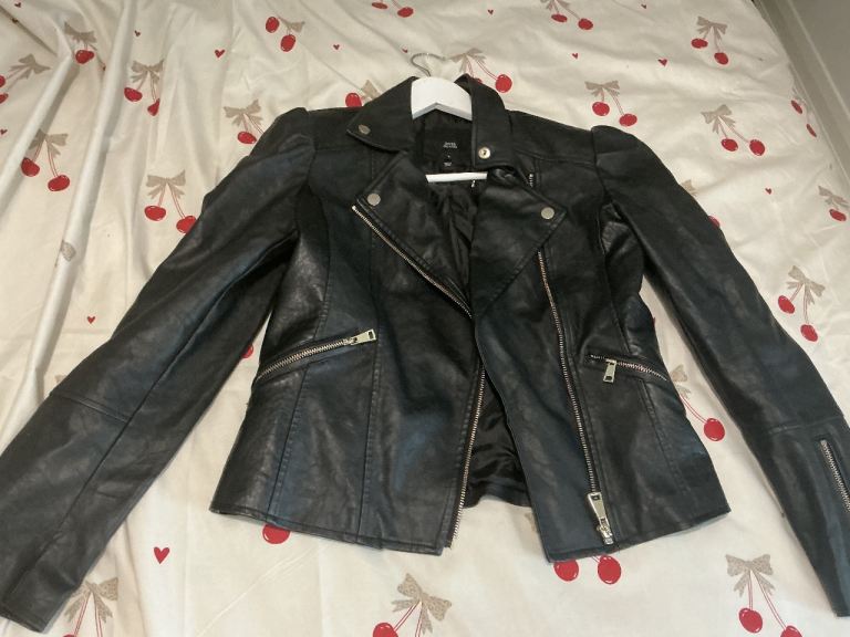 River Island Black Faux Leather Biker Jacket – very good condition 
