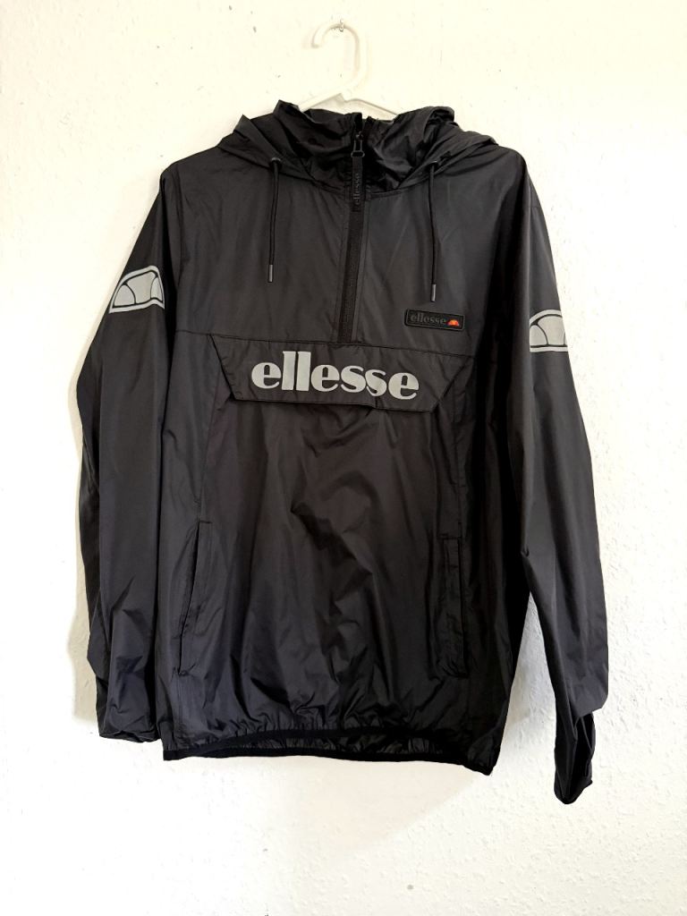 Ellesse Black Reflective Logo Pullover Windbreaker Jacket