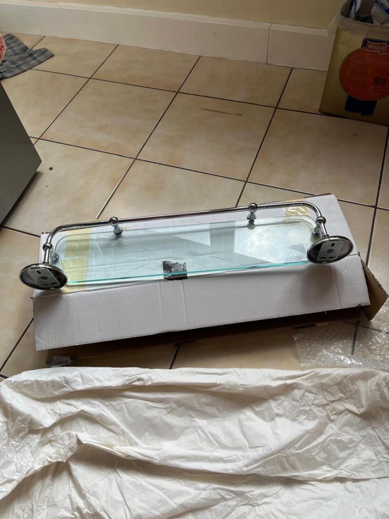 New Glass Bathroom Shelf with Chrome Fittings