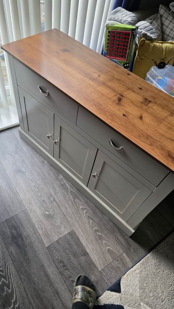 Grey Sideboard with Wooden Top and Drawers – Good Condition