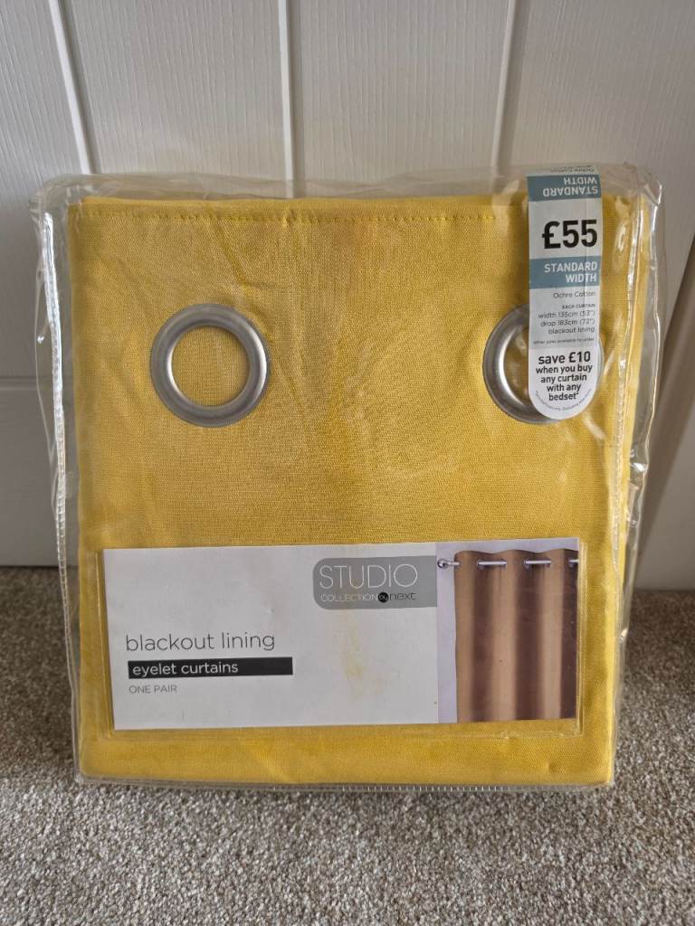 Next Studio Collection Ochre Cotton Blackout Eyelet Curtains 