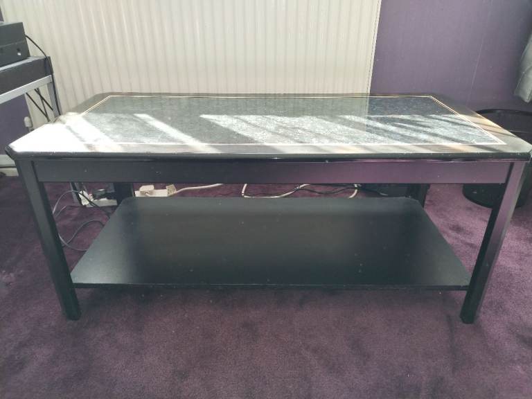 Black Coffee Table with Glass Top and Shelf