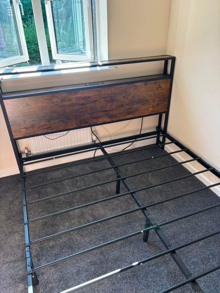 King-size bed frame with sockets and LEDs